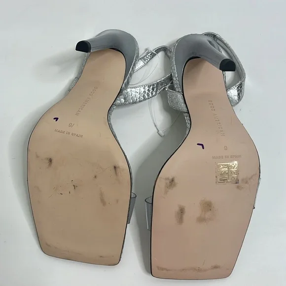 Good American Snake Lucite Silver Heels Size 9 - Picture 8 of 8